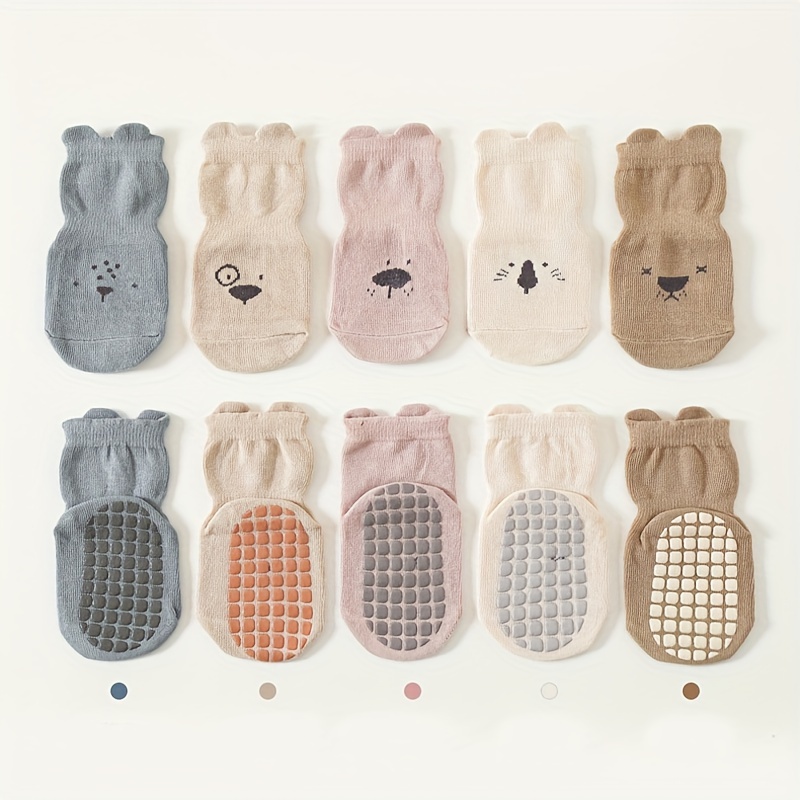 Image of 5 Pairs Of Children's Floor Socks, Indoor Toddler Training Socks With Breathable And Non-slip Sole For Trampoline