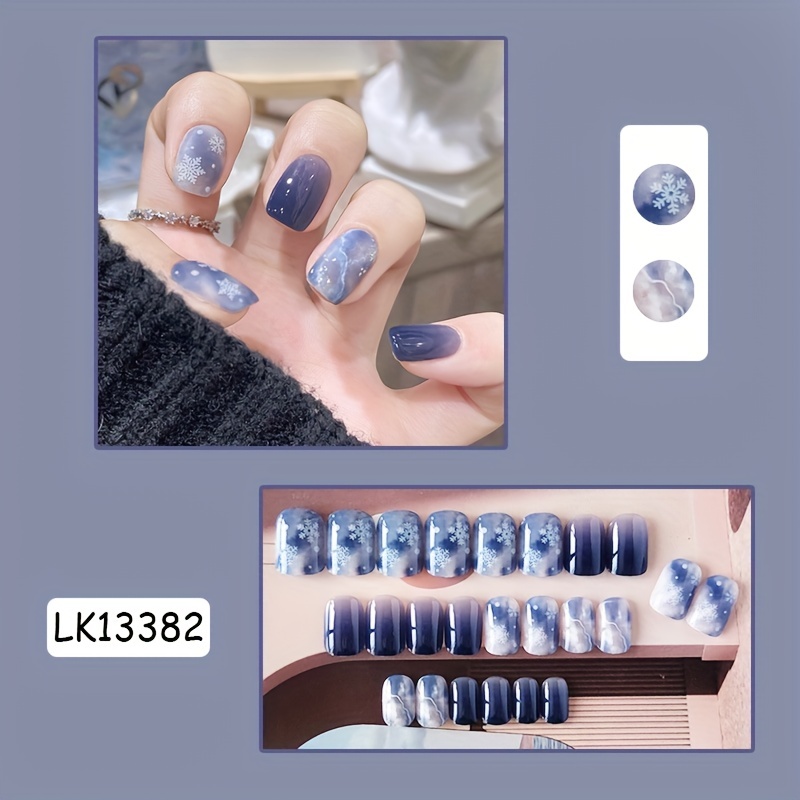 Fall Winter False Nail Short Square Press on Nails for Fingers Nails Art  24pcs