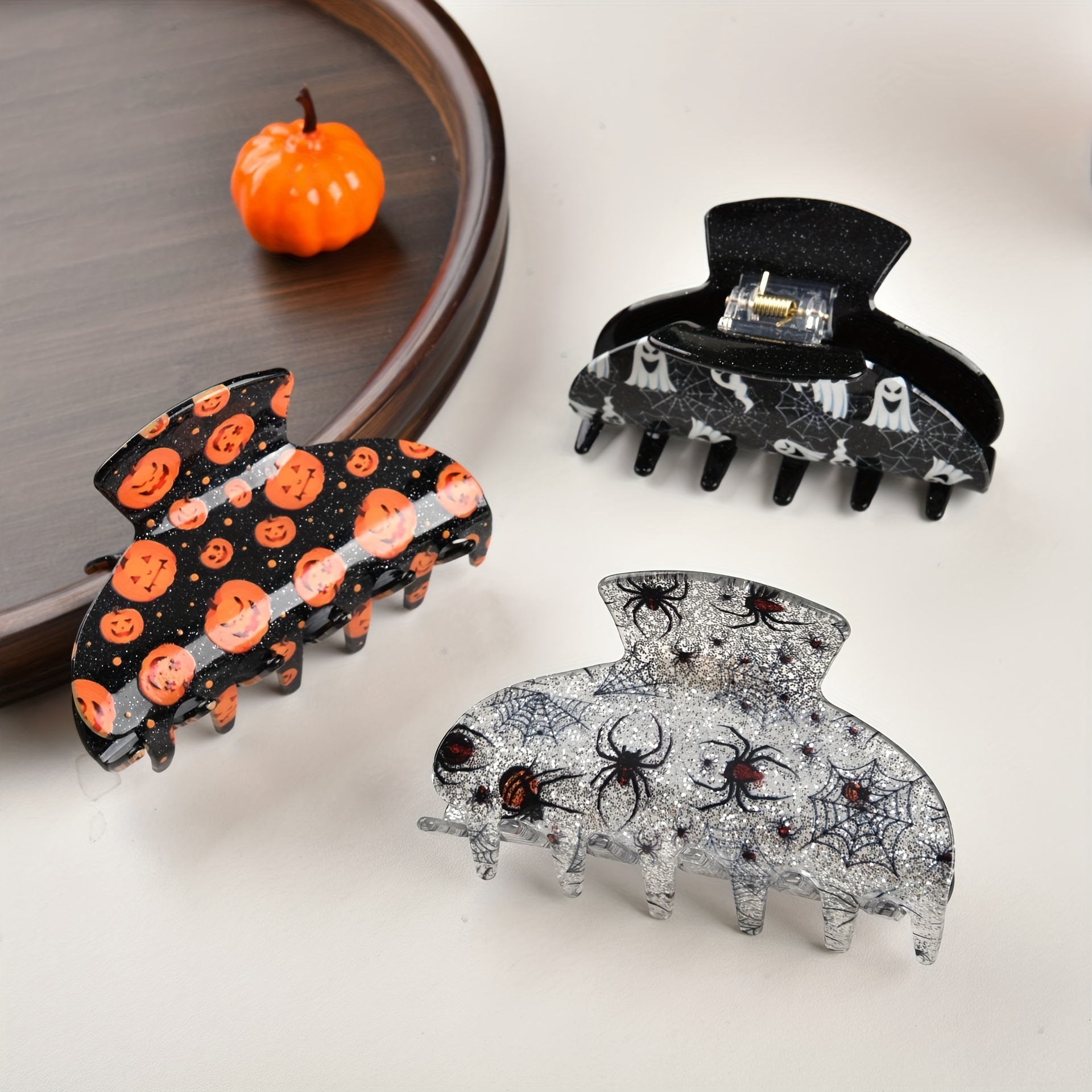 1pc Women Halloween Printed Acrylic Hair Claw Clip With Pumpkin Pattern