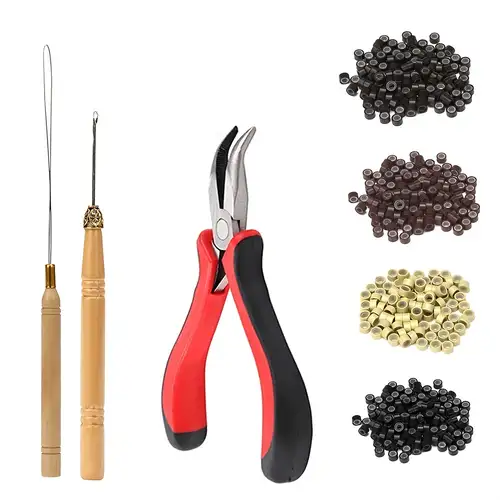 Hair Extensions Plier Tip Tool Home Micro Rings Hook Needle Styling Feather  DIY Multi Functional Pulling Loop Beads Full Kit 3-Piece Set for Hair Exte
