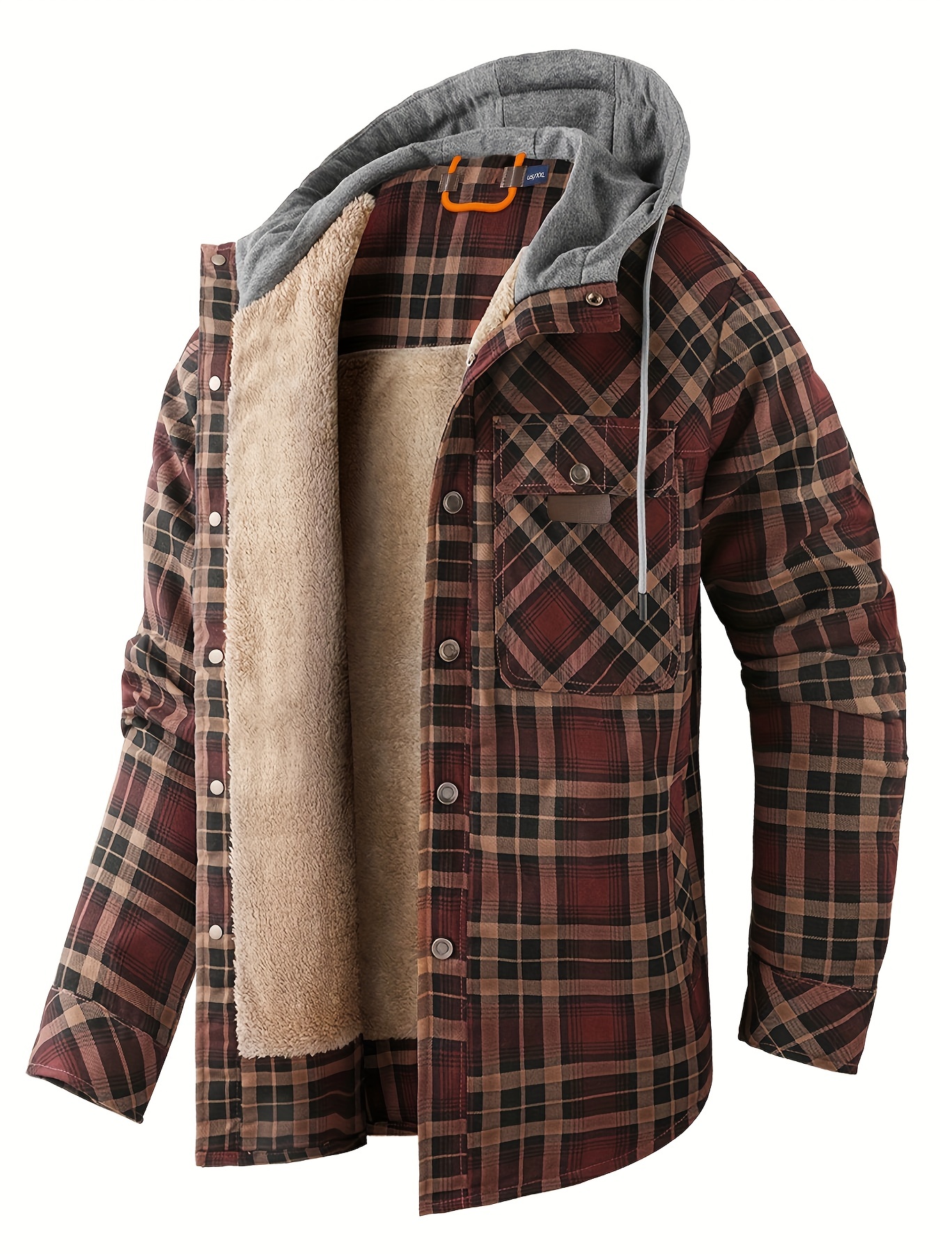 Mens Sherpa Fleece Lined Plaid Flannel Shirts Jackets Casual