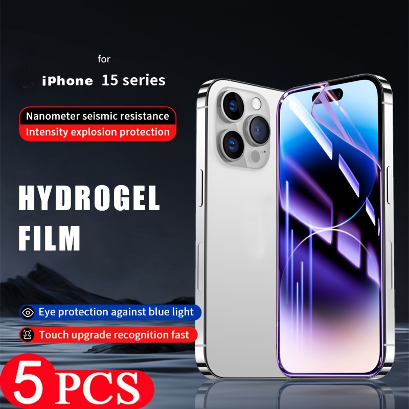 5pcs Película De Hidrogel Anti Luz * Para IPhone 15 Plus/15 Pro  Max/X/XS/XR/XS MAX/11/11 Pro/11 Pro Max Cubierta Completa Suave 12/12  Pro/12 Mini/1