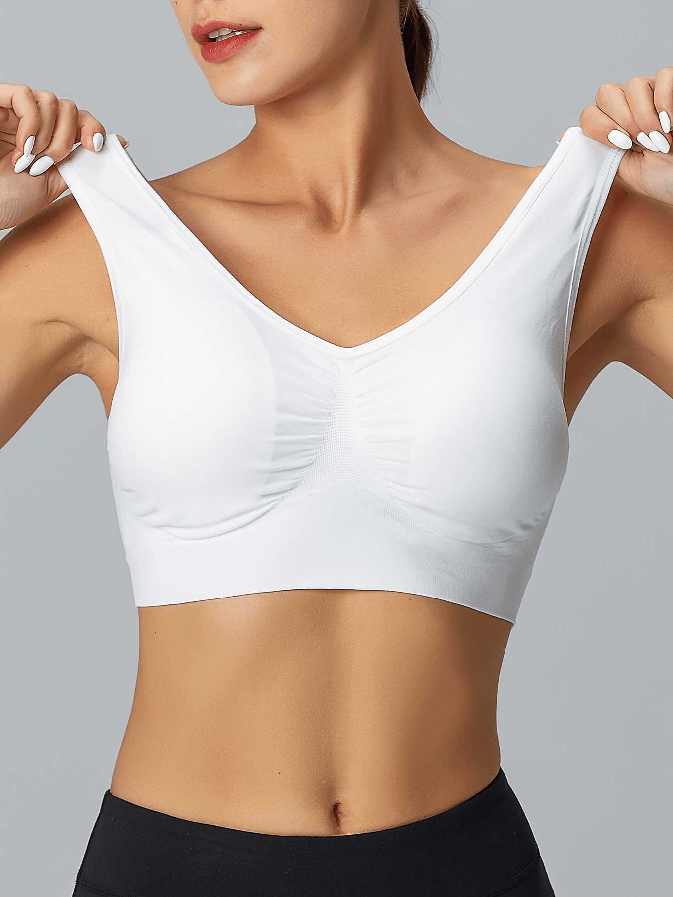 3pcs Solid Wireless Sports Bras Comfy & Breathable Running Workout