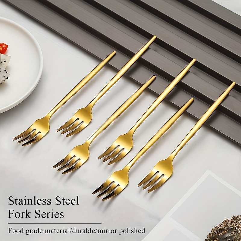 

6/12pcs Set 5.53 Inch Stainless Steel Salad Forks, Dessert Forks, Fruit Forks, Mirror Finish, And High-end Materials, Healthy Life Starts With Flatware