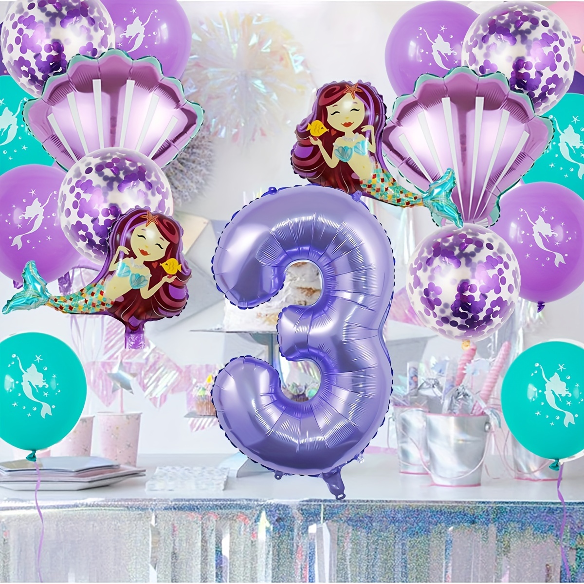 Set/17pcs Conjunto De Globos De Sirena Morada De 5 Años - Temu Chile