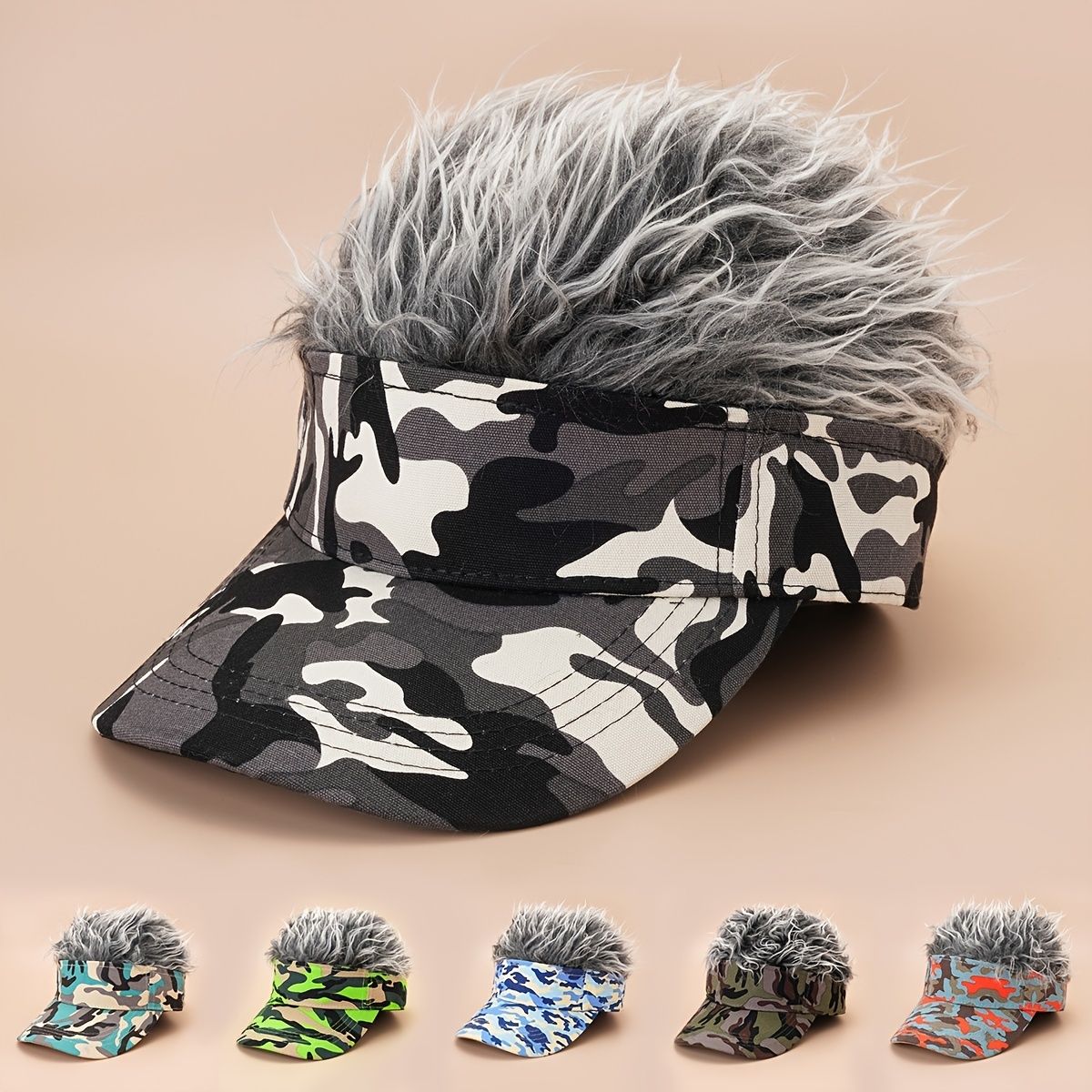 1pc Spring And Autumn Camouflage Personality Duck Tongue Wig Baseball Cap  Grey And White Hair For Men And Women European And American Sun Hat Wig Hat  Personality Funny Hat Tide - Clothing,