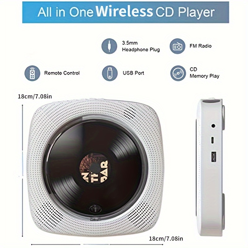 CD Radio Portable CD Player Boombox with Bluetooth,FM Radio,Remote  Control,USB Input and 3.5mm AUX Headphone Jack,CD-R/CD-RW/MP3/WMA