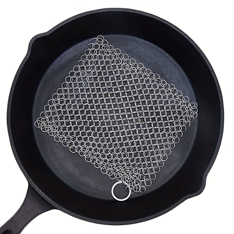 Cast Iron Skillet Cleaner, 316 Stainless Steel Chainmail Scrubber with  Handle, Chain Mail Scrubber Cast Iron for Cleaning Cast Iron Skillets