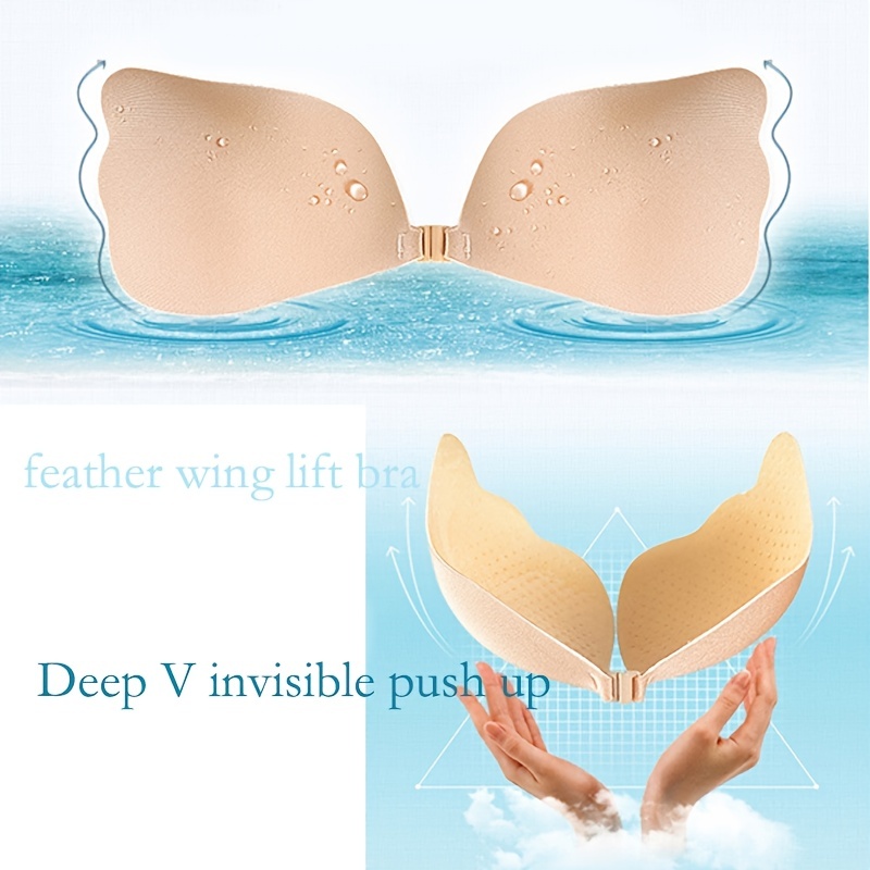 Adhesive Bra Strapless Sticky Reusable Invisible Push up Wing-Shape  Silicone Bra for Backless Dress