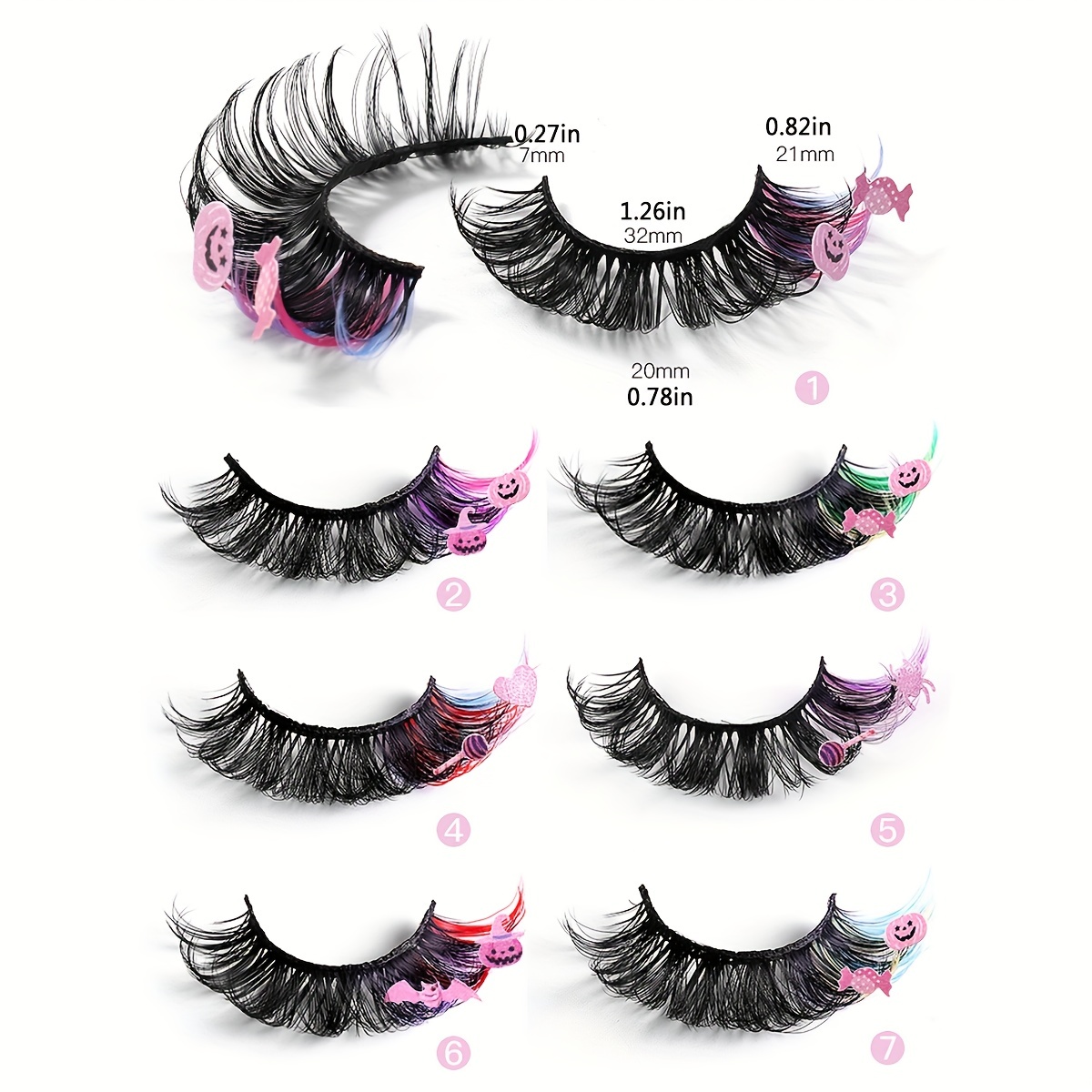 Colorful Fluffy Long Thick False Eyelashes for Halloween Party