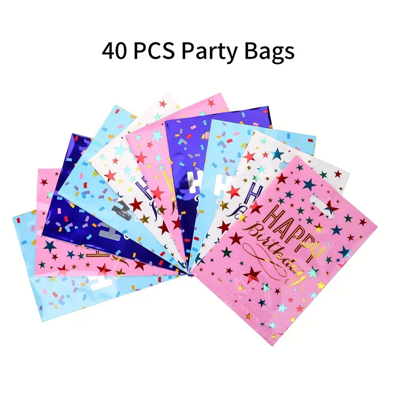  UUSYCUN 40 bolsas de regalo de cumpleaños para niños, estrellas  y lunares, bolsas de regalo de fiesta para cumpleaños de niños, bolsas de  plástico para fiestas, pequeñas bolsas de regalo de