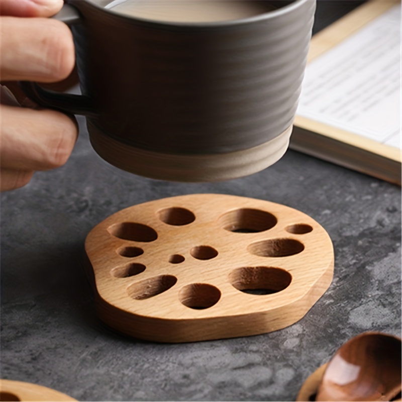 Coaster Set with Holder | Bamboo Wood | Includes 4 Round Coasters and one  Holder | Use for Drinks, Beverages, Beer, Coffee! | Barware Kitchen 