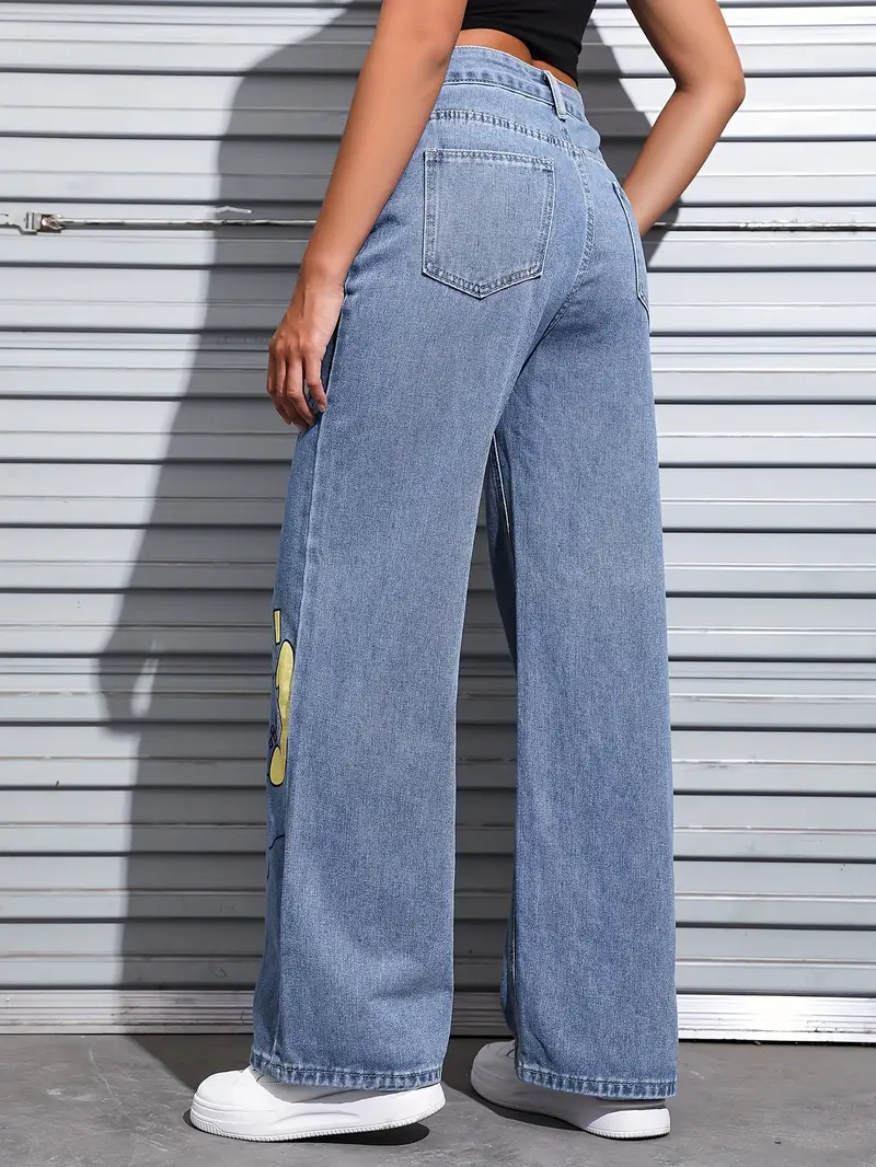 Calça jeans fofa com estampa de grafite e cintura alta, estampa de desenho  animado Kawaii, calça jeans casual com bolso e corte, jeans e roupas  femininas - Temu Portugal