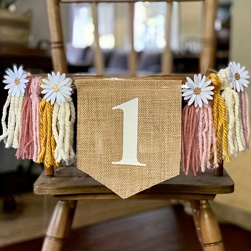 Image of Tassel Daisy Garland Banner - High Chair Banner For 1st Birthday, Girl Birthday Decoration Cake Crush Props, Wall Hanging Decoration Kids Bedroom Nursery Party Holiday Classroom Decoration