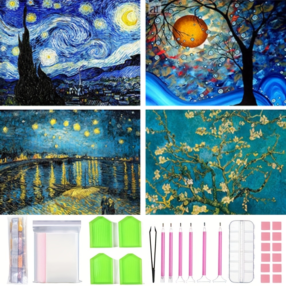 

4pcs In 1 Set 5d Famous Painting Starry Sky Series Diy30*40cm Full Diamond Diamond Embroidery Decorative Painting