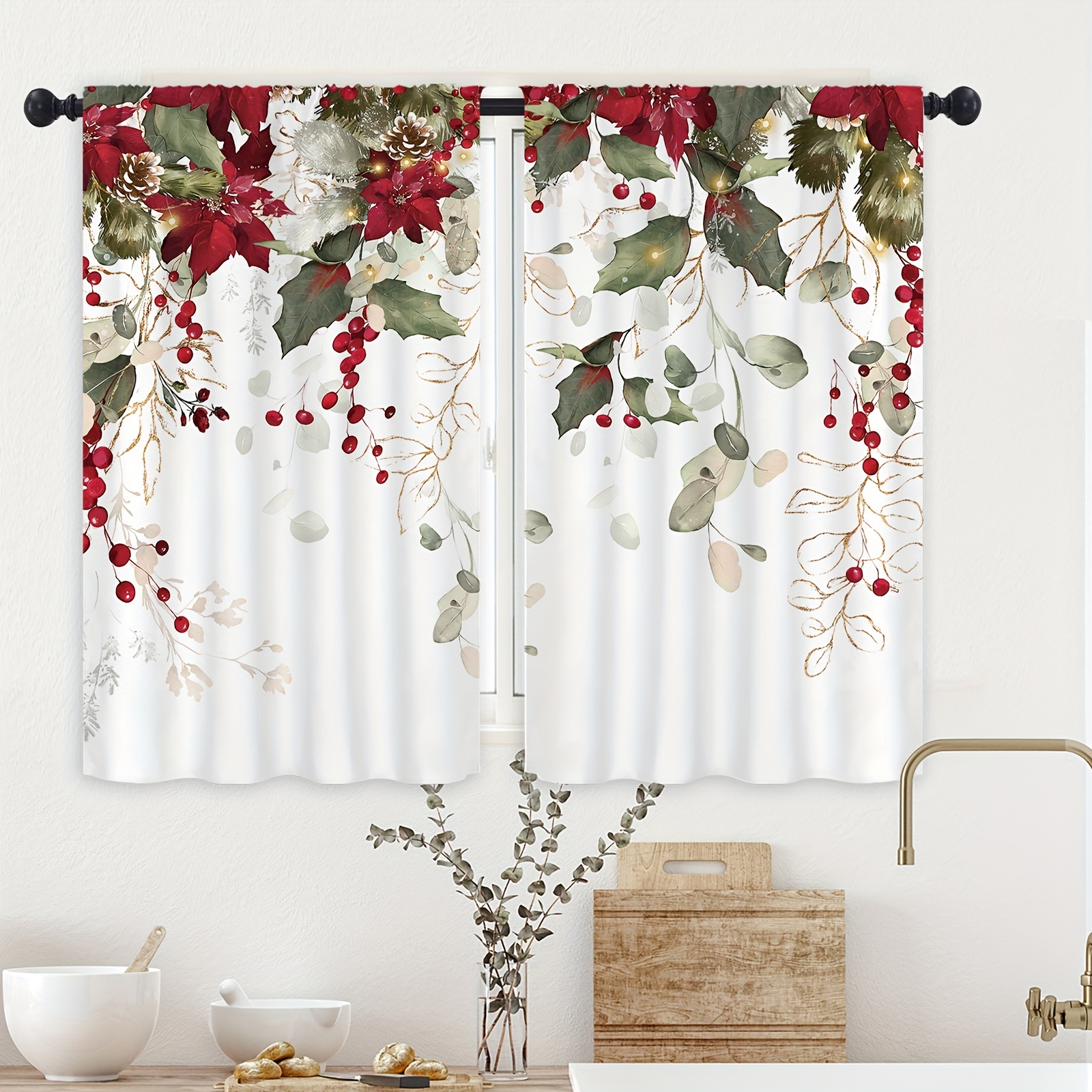 2 uds cortinas, cortinas * de rosas rojas, cortinas de tela decorativas,  fibra de poliéster impermeable, decoración exterior de Villa