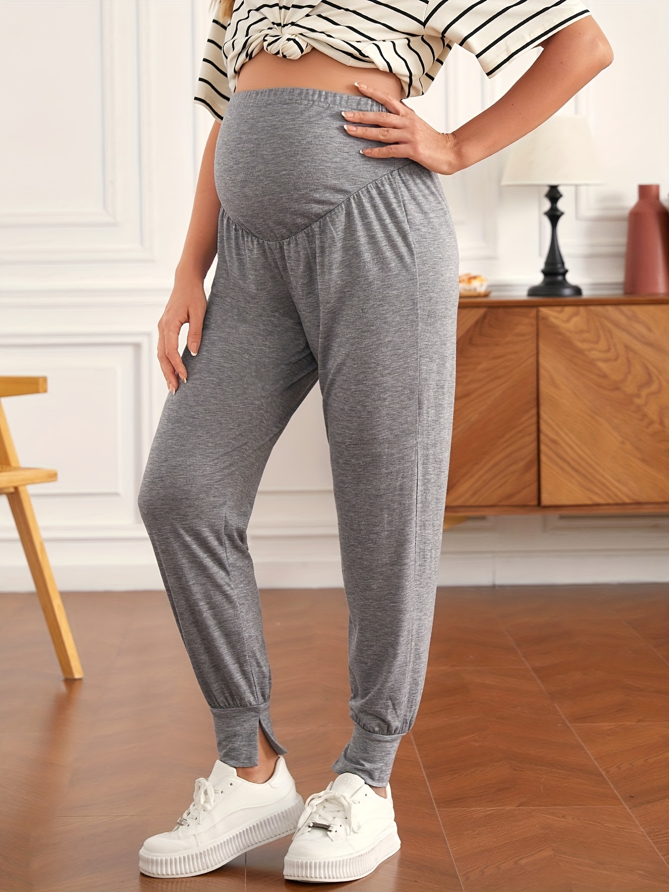 Women's Maternity Solid Sports Casual Pants Medium Elastic - Temu Canada
