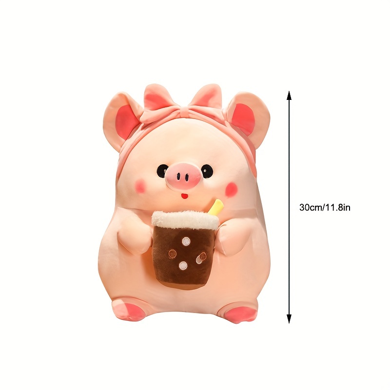 30cm 11 8in cute cartoon pig plush pillow stuffed animals boba milk tea pig plush doll toys thanksgiving halloween christmas birthday gifts for children 1