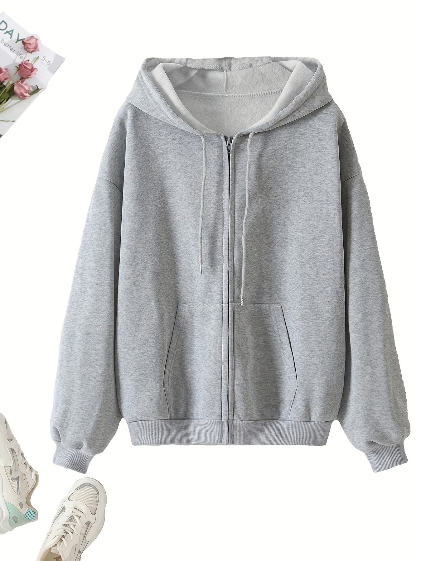  Womens Hoodie Pullover Casual Plain Basic Sweatshirt with Hood  Solid Color Oversized Long Sleeve Hoodies Black : Sports & Outdoors