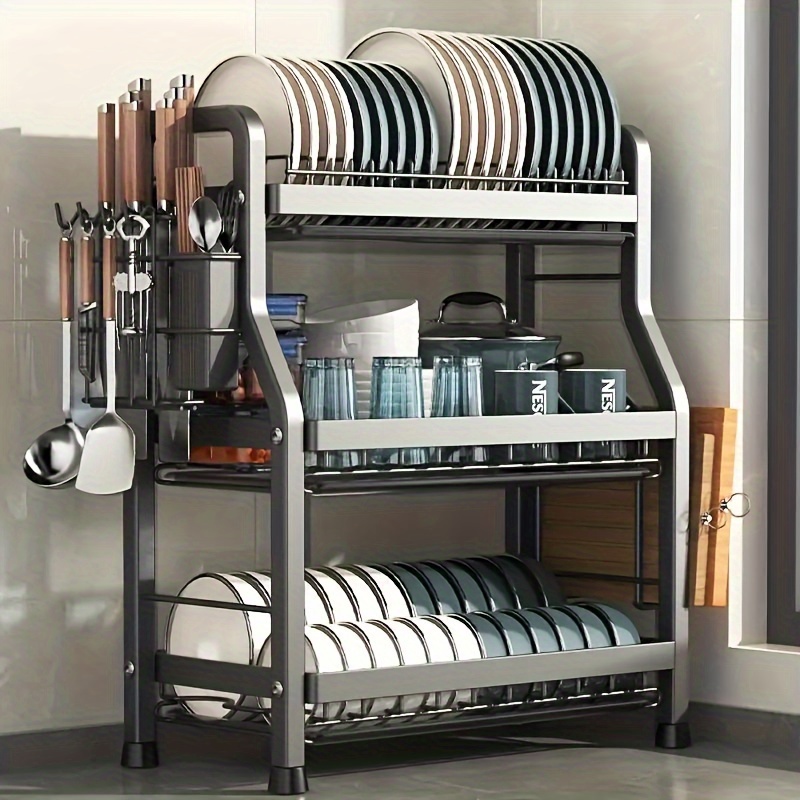 Escurridor de platos, estante desmontable de 2 niveles para encimera de  cocina con estante para ollas, escurridor de platos de gran capacidad con