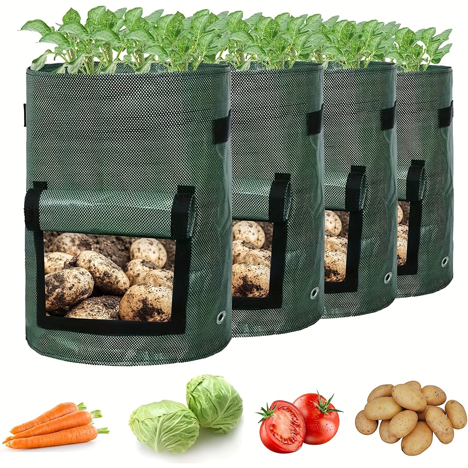 

4 sacs de culture de pommes de terre, planteurs de pommes de terre avec rabat et poignées, sacs de plantation de légumes pour oignon, fruits, tomate, carotte (7 gallons)
