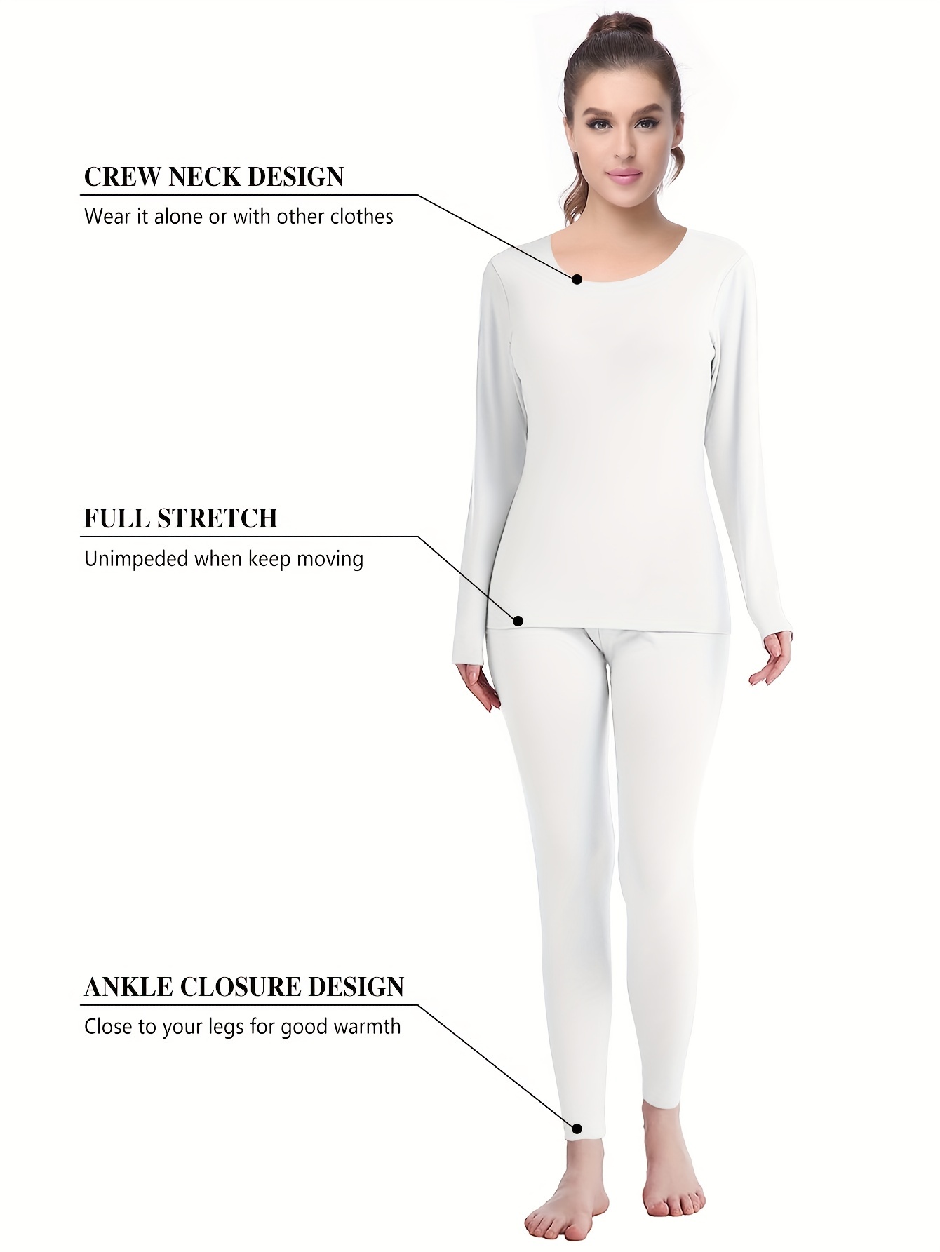 Thermal Underwear Set Women Soft Base Layer Winter 2 Piece Outfit Long  Sleeve O Neck Shirt Top and Bottom Set