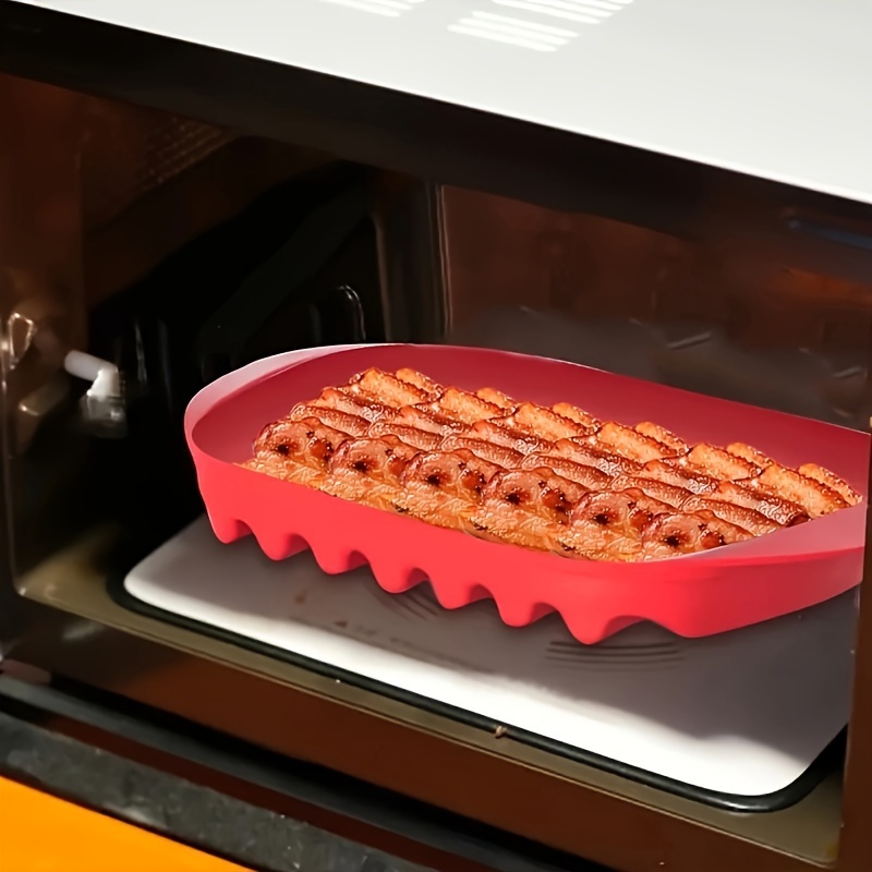 1pc Microwave Bacon Maker Microwavable Bacon Grill ,Bacon Tray, Pizza Tray,  Sauce Tray, Microwave Oven Cooker, Red White