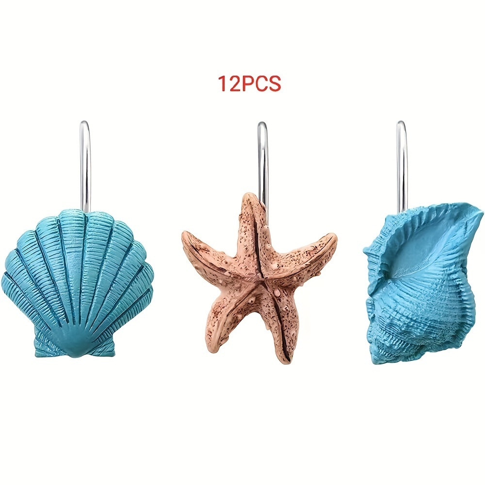 

12pcs Ocean Theme Shower Curtain Hooks, Stainless Steel Shower Curtain Hooks, Rustproof Durable Curtain Hooks, Bathroom Accessories