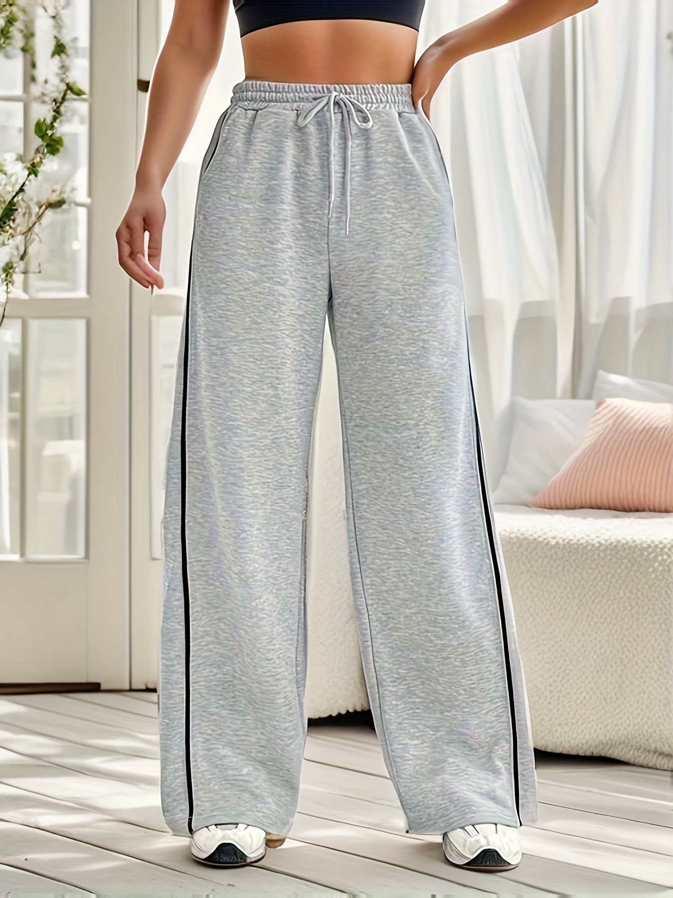 Plus Size Sports Pants Women's Plus Solid Elastic Drawstring