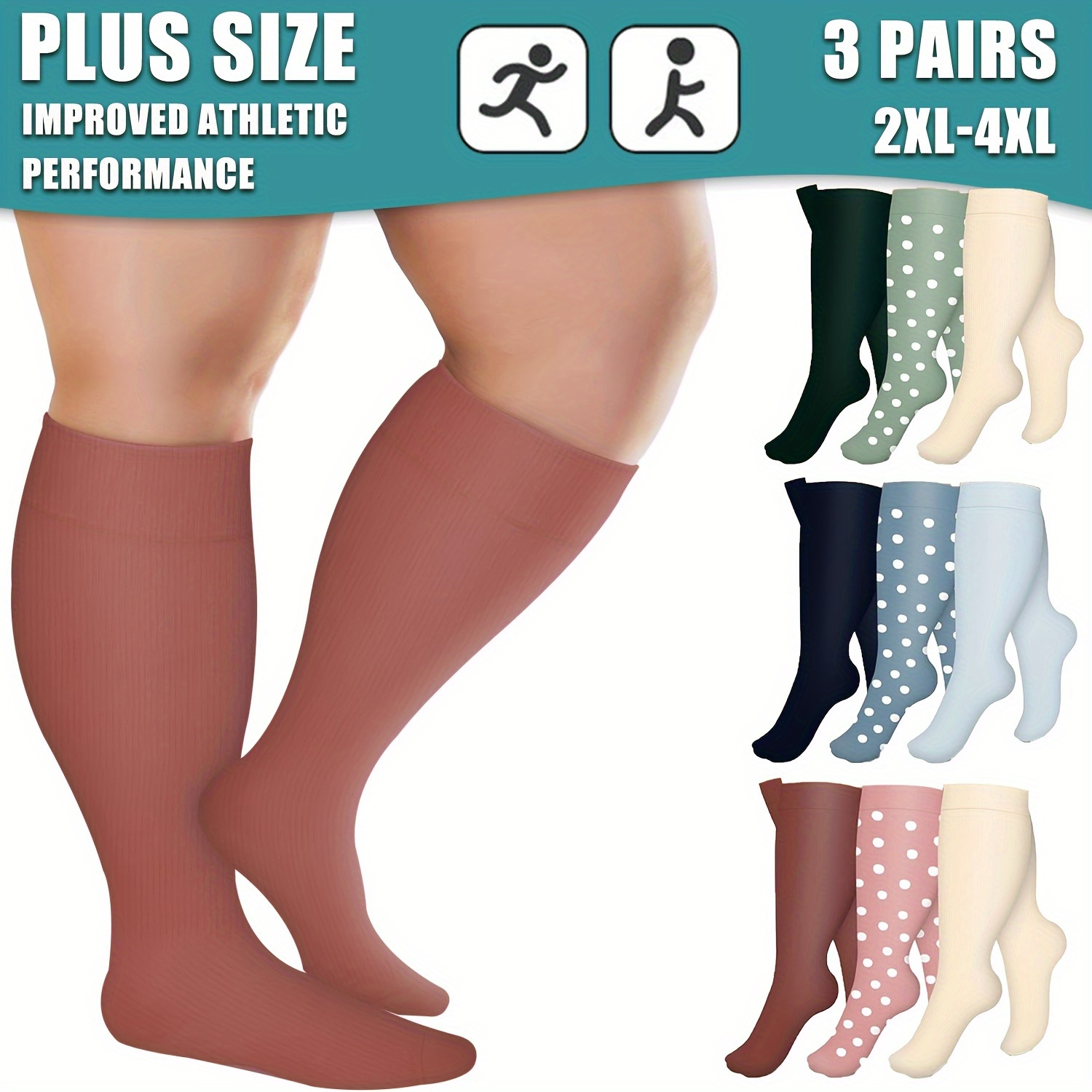 3 Pairs Plus Size Compression Socks Wide Calf For Women & Men 20