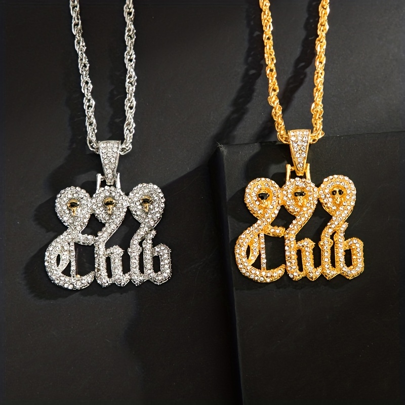 Jewelry Hip Hop Iced Bling Skull Pendant Chain Necklace Men - Temu