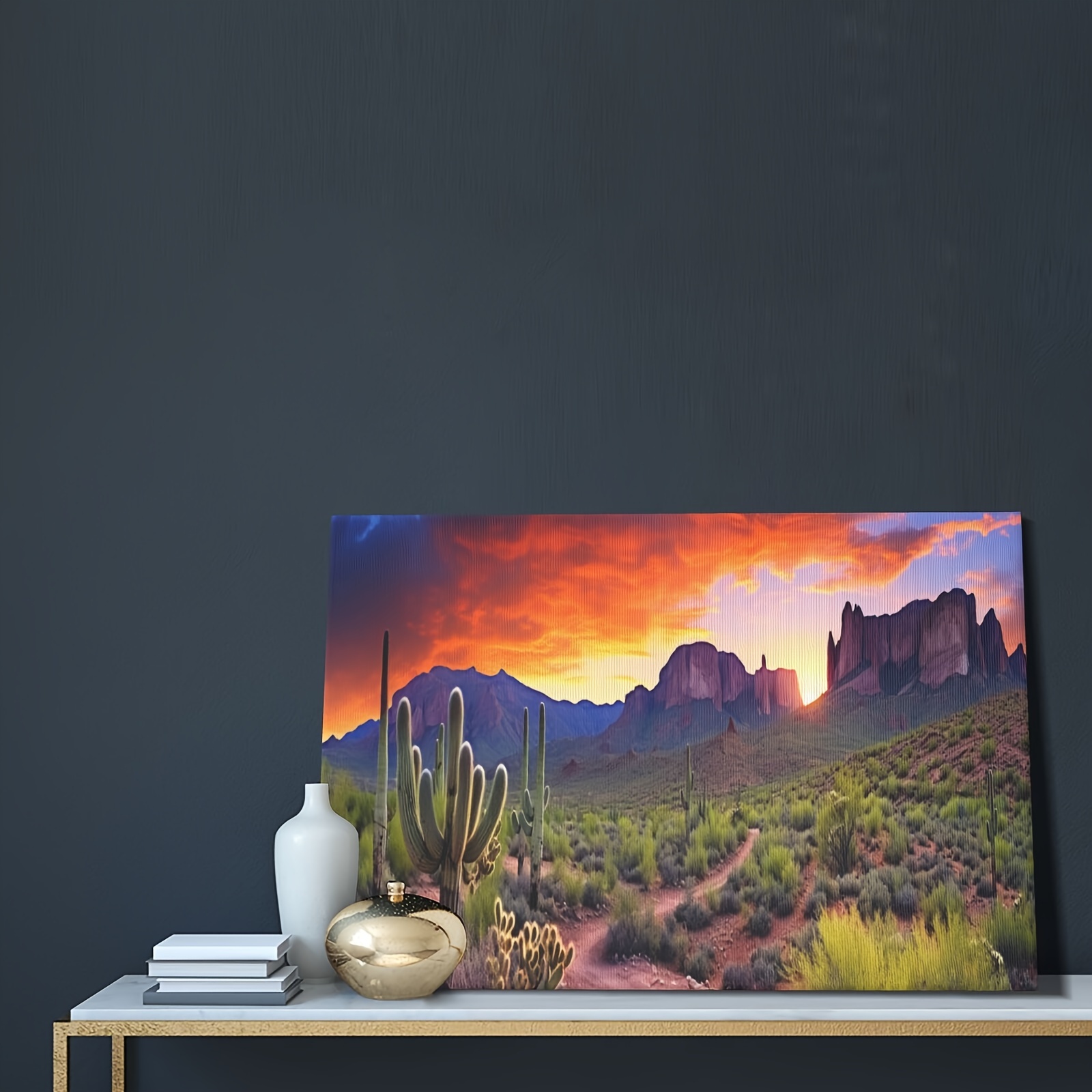 1pc Stampa Su Tela Cactus Landscape, Tramonto Colorato Con Saguari Nel  Deserto Nordamericano, Arte Murale Su