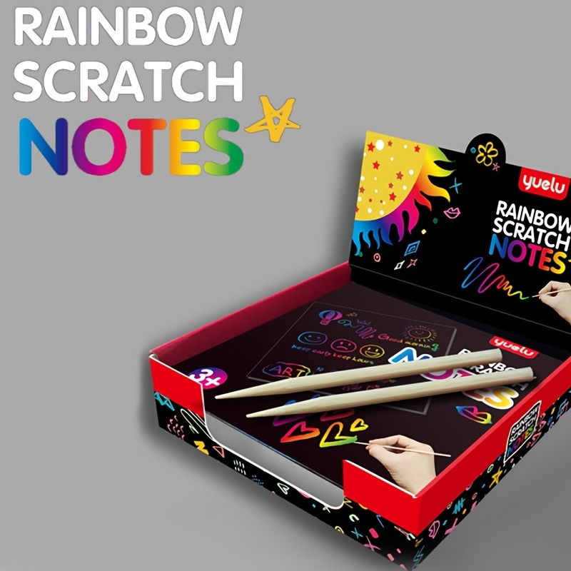 100pcs/Box Rainbow Scratch Mini Notes Paper Pad Cards with 2Stylus