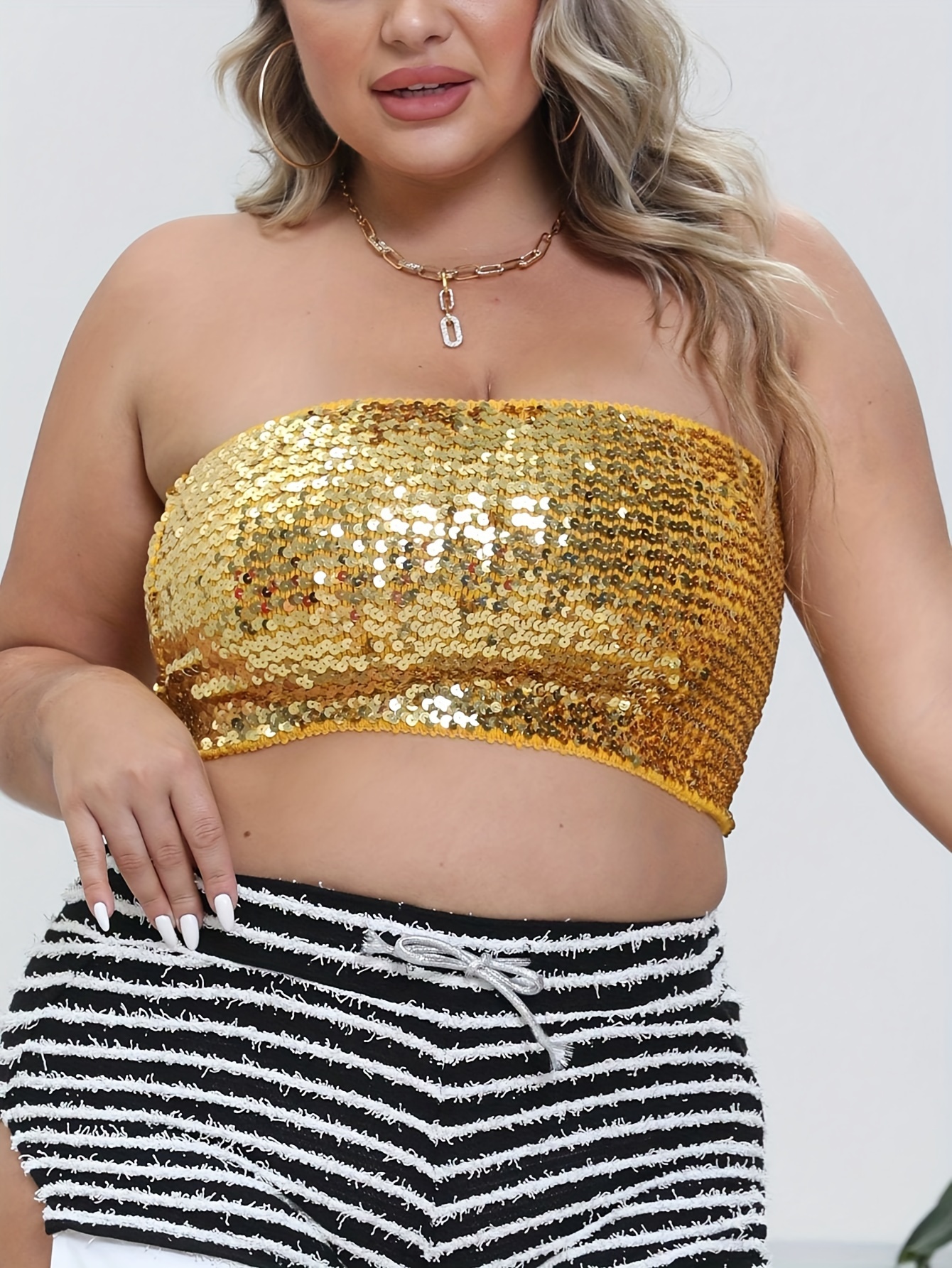 Final Sale Plus Size Strapless Sequin Top with Velvet Back in Black -  ShopperBoard