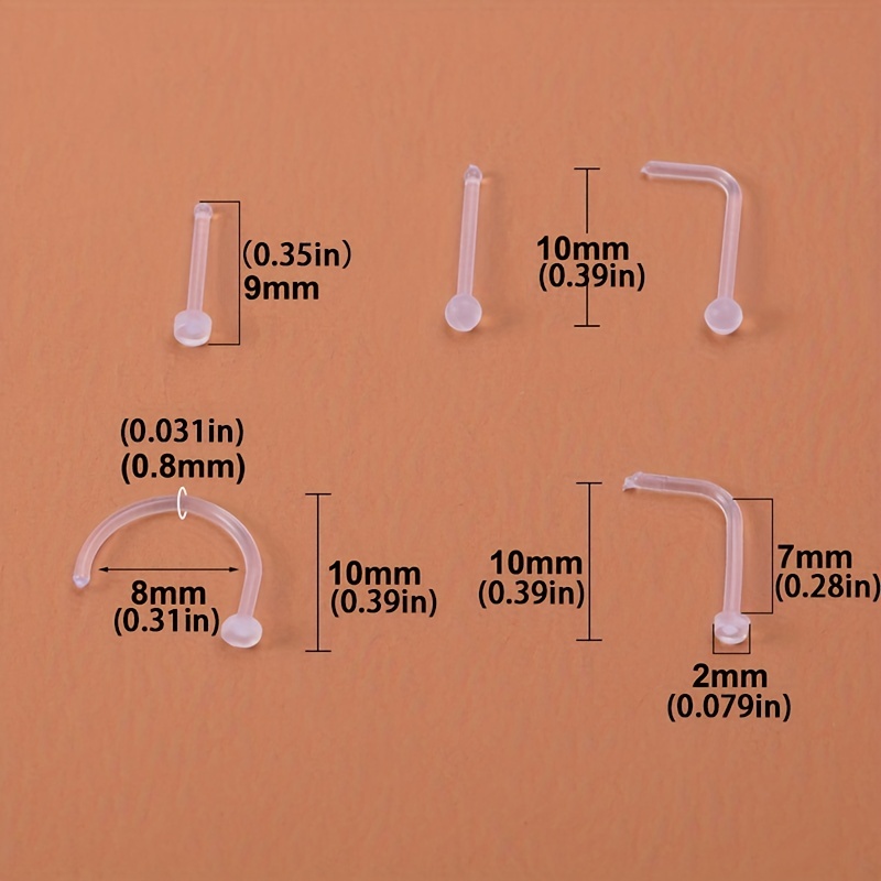 10pcs Clear Acrylic Nose Stud Earrings Set
