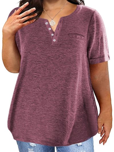 plus size button front short sleeve t shirt womens plus slight stretch casual tee