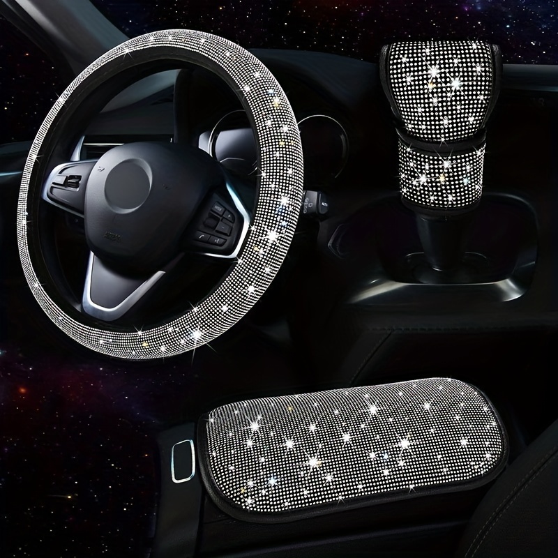 8pcs Bling Car Accessories Women Bling Steering Wheel Cover Set Shoulder  Pads Neck Pillow Gear Shift Cover Rhinestone Center Console Cover -  Automotive - Temu