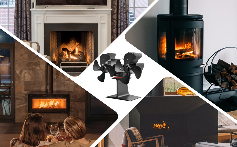 Fireplace Fan 8 Blades Wood Stove Fan With Base Thermometer - Temu