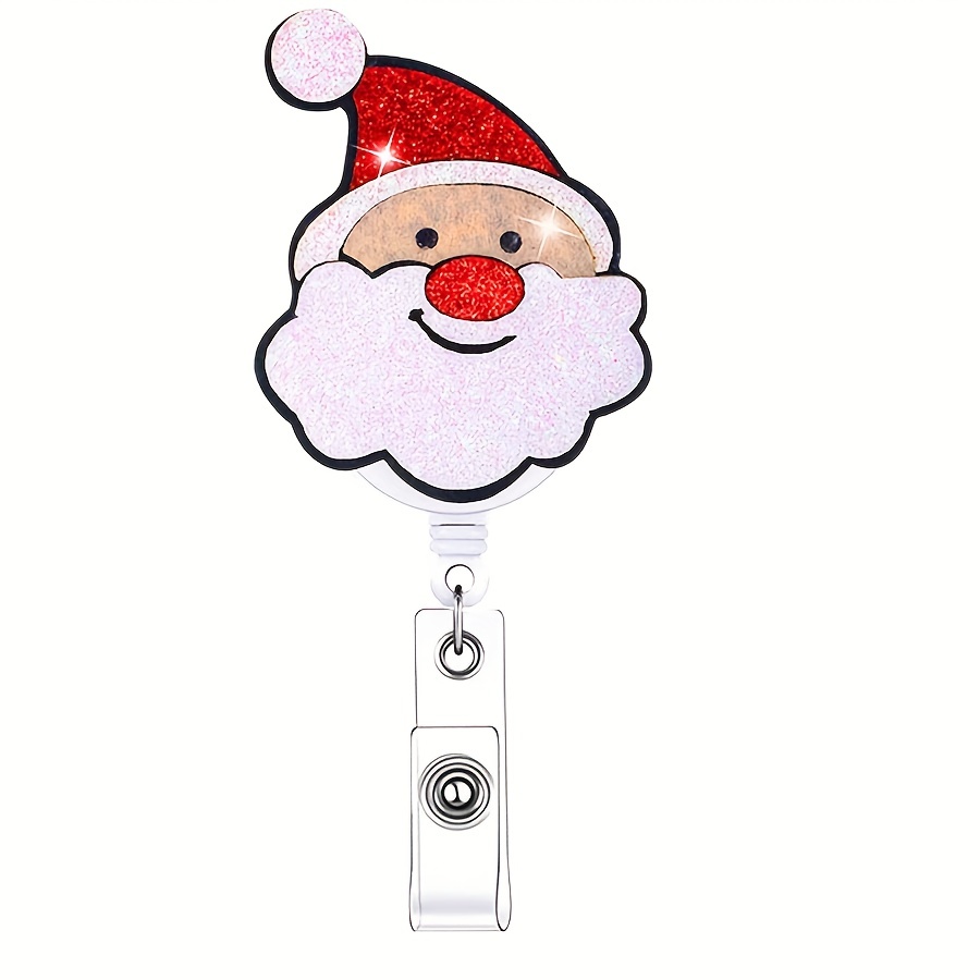 1pc Christmas Badge Reels Retractable Christmas ID Name Holder with Clip Name Badges Santa Claus Snowman Name Badge Holder with Swivel Clip for