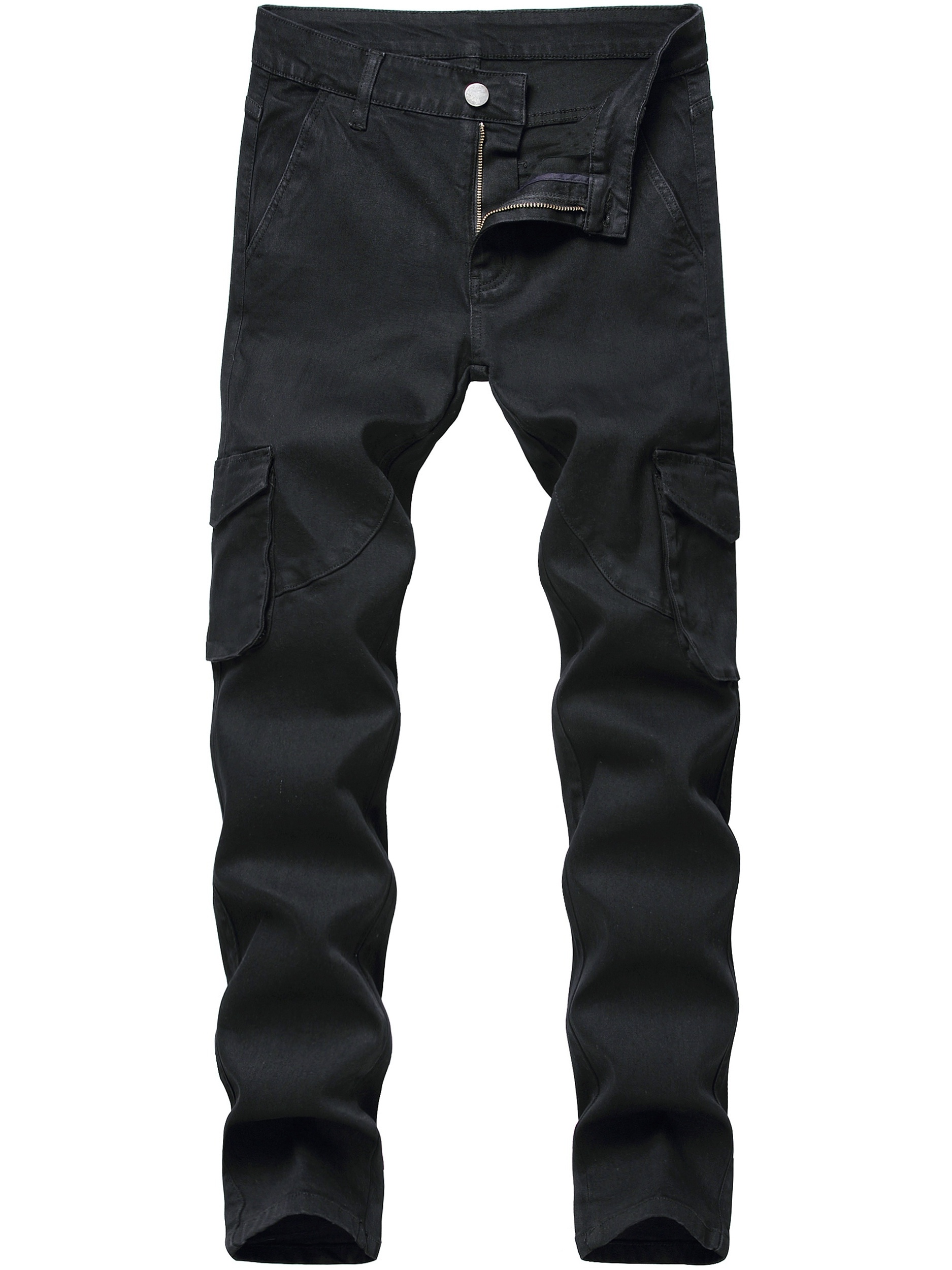 Men's Black Slim Fit Cargo Denim Jeans Two Pockets - Temu