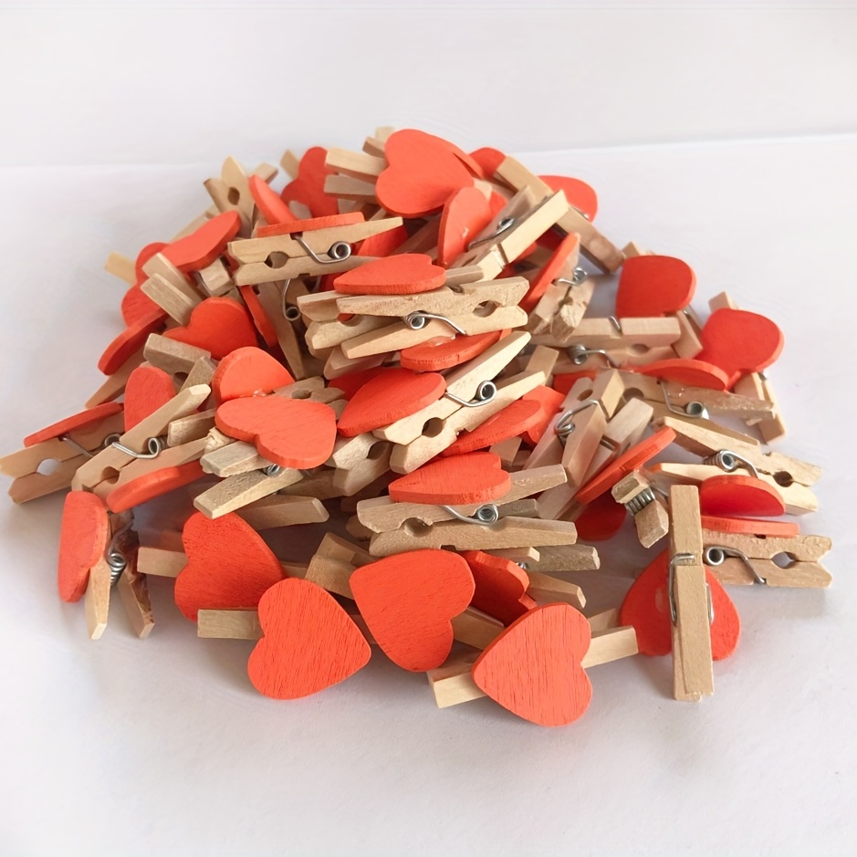 50PCS Mini Wooden Heart-Shaped Craft Clips