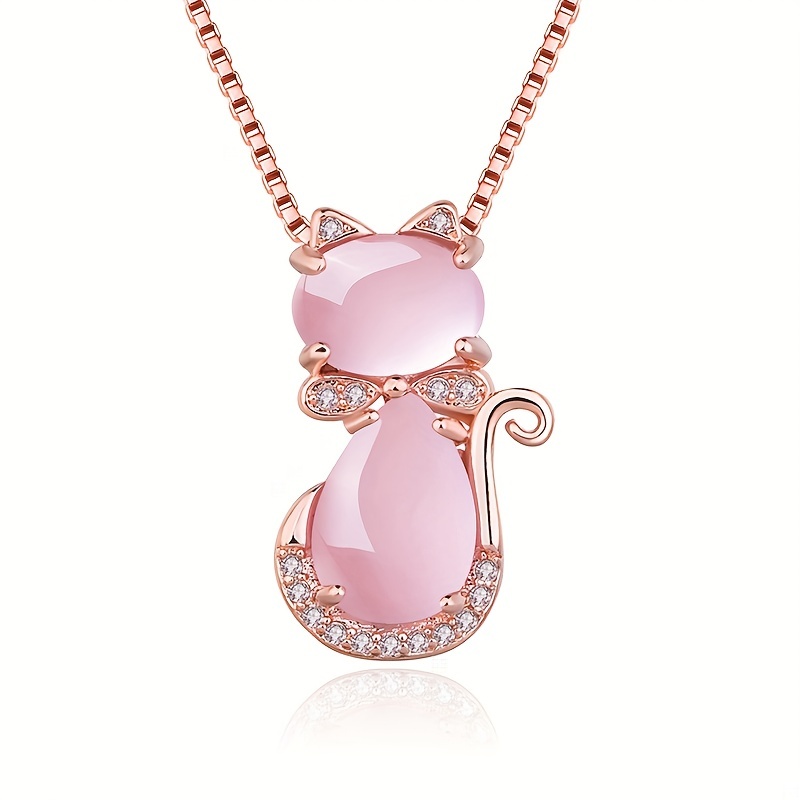 

Pink Crystal Cat Pendant Pendant Necklace Long Chain Party Jewelry Birthday Present