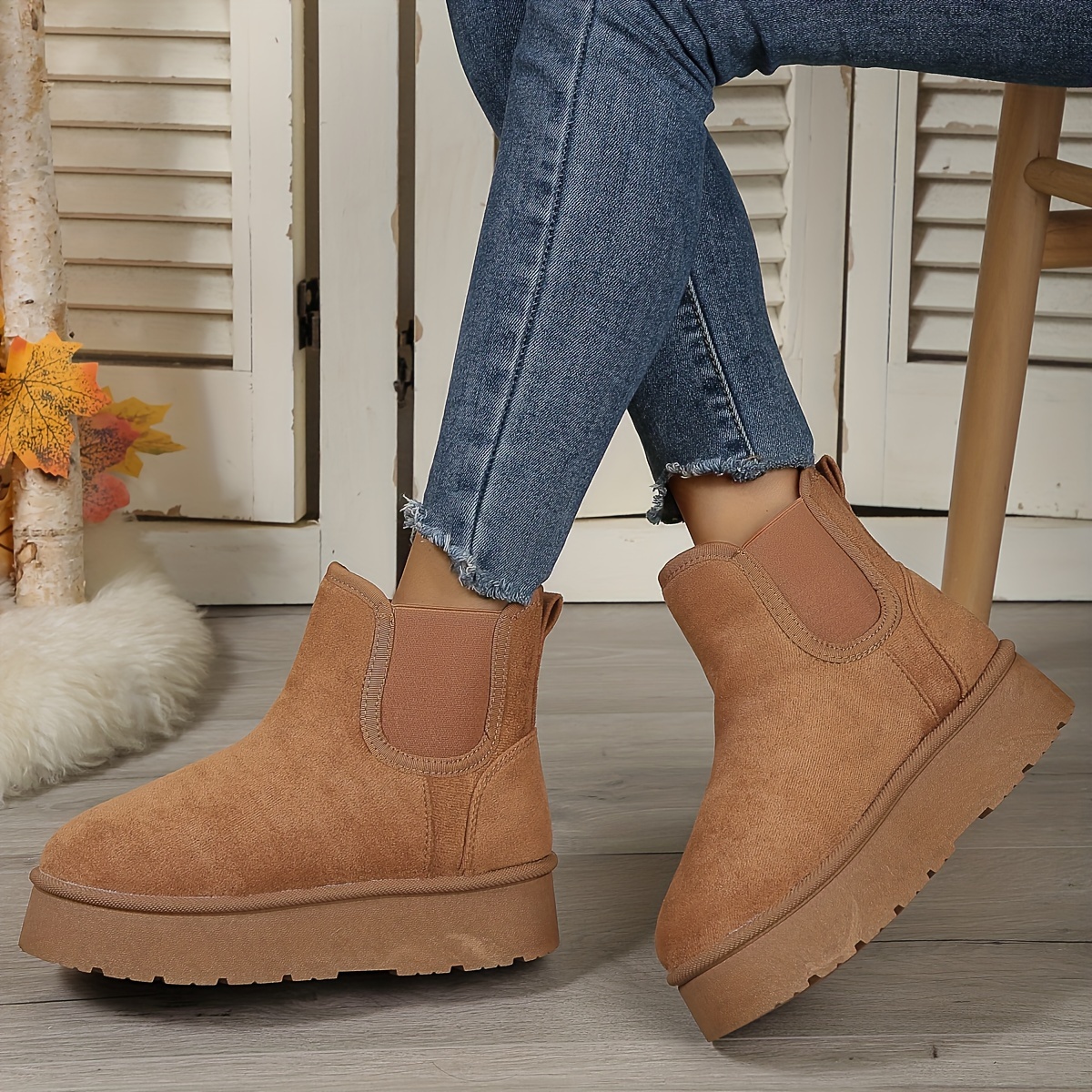 Womens Solid Color Fluffy Boots Soft Sole Platform Thermal Temu New