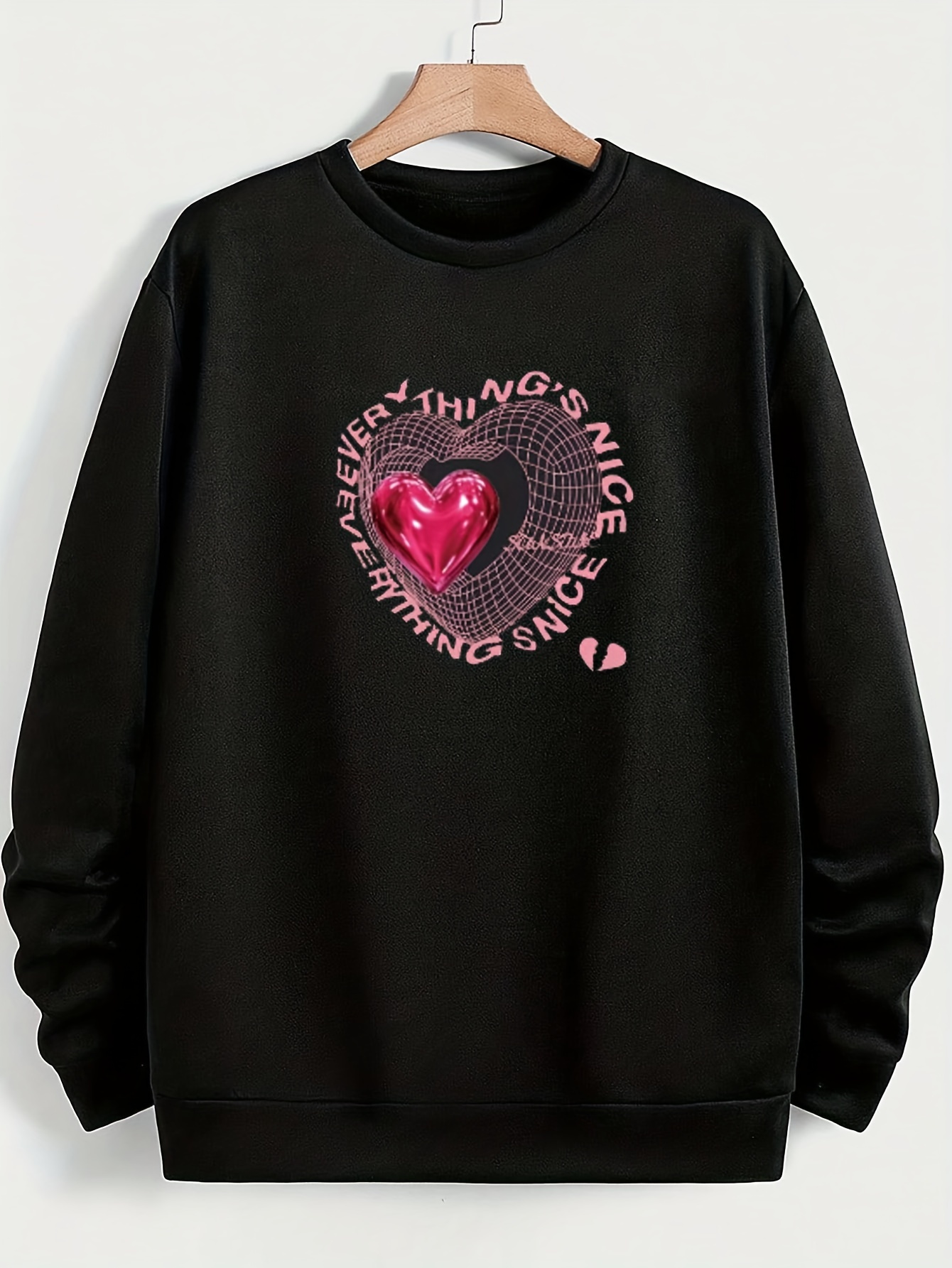 Trendy Heart Letter Print Mens Crew Neck Long Sleeve Sweatshirt