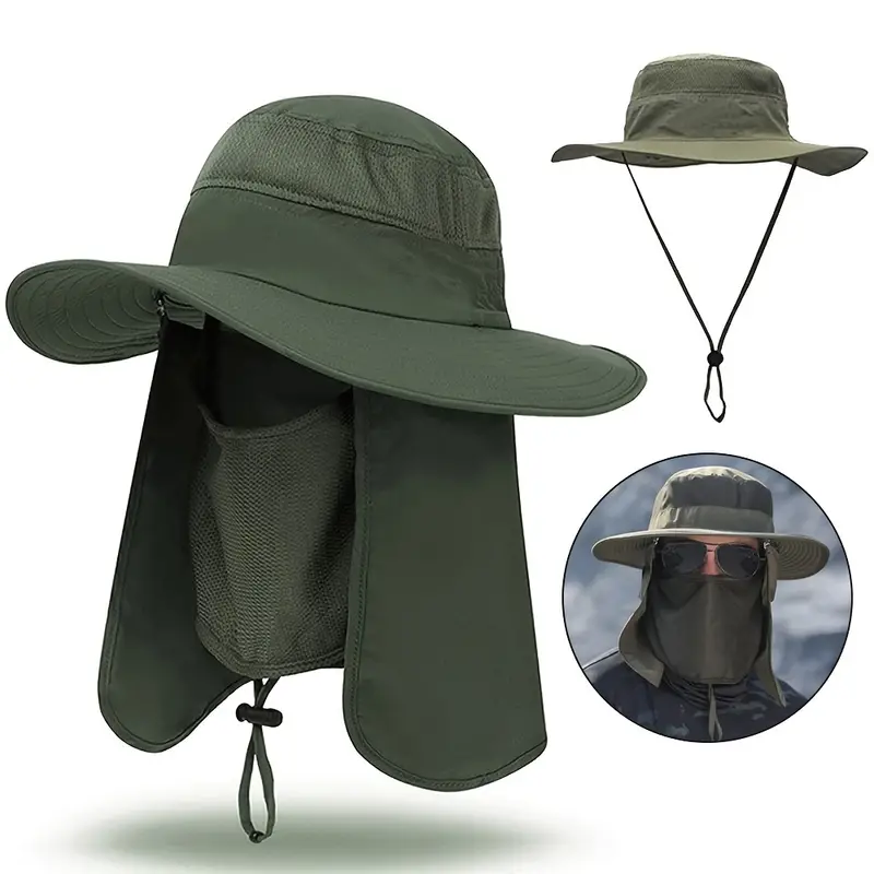 Sun Protection Wide Brim Bucket Hat Neck Face Flap Outdoor - Temu