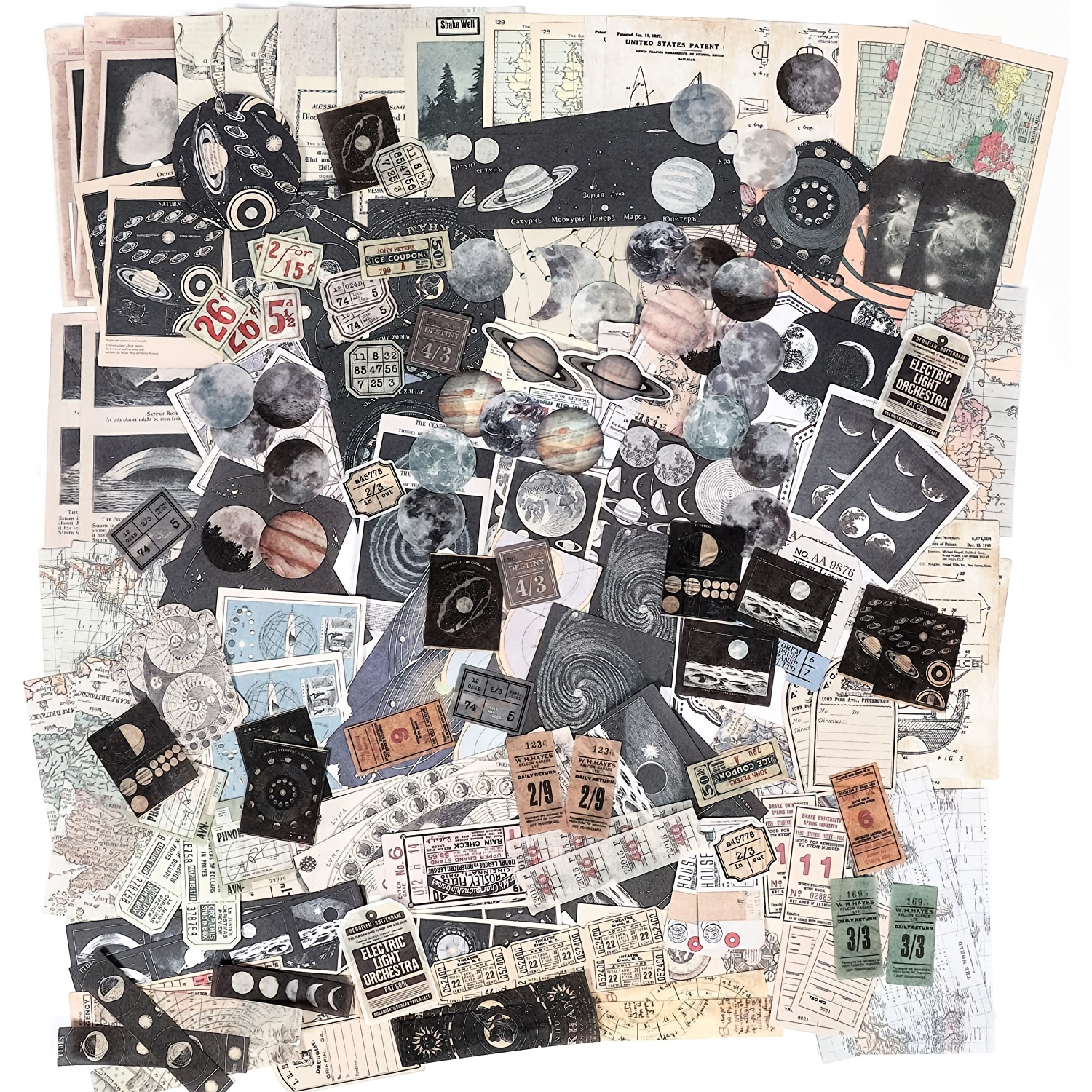 Scrapbook Supplies Pack (200 Pieces) for Art Journaling Bullet Junk Journal Supplies Planners DIY Vintage Stickers Craft Kits Notebook Collage Album