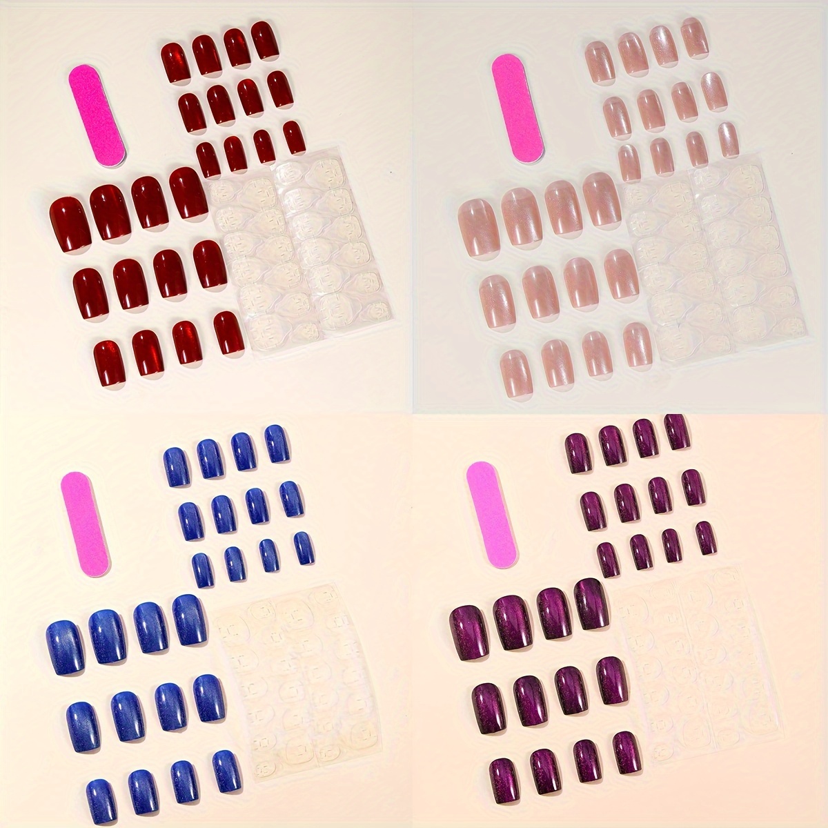 4 box 96pcs glossy short square nails red nude pinkish blue purple phantom glitter cat eye fake nails fully cover false nails reusable fake nail for female girls details 6