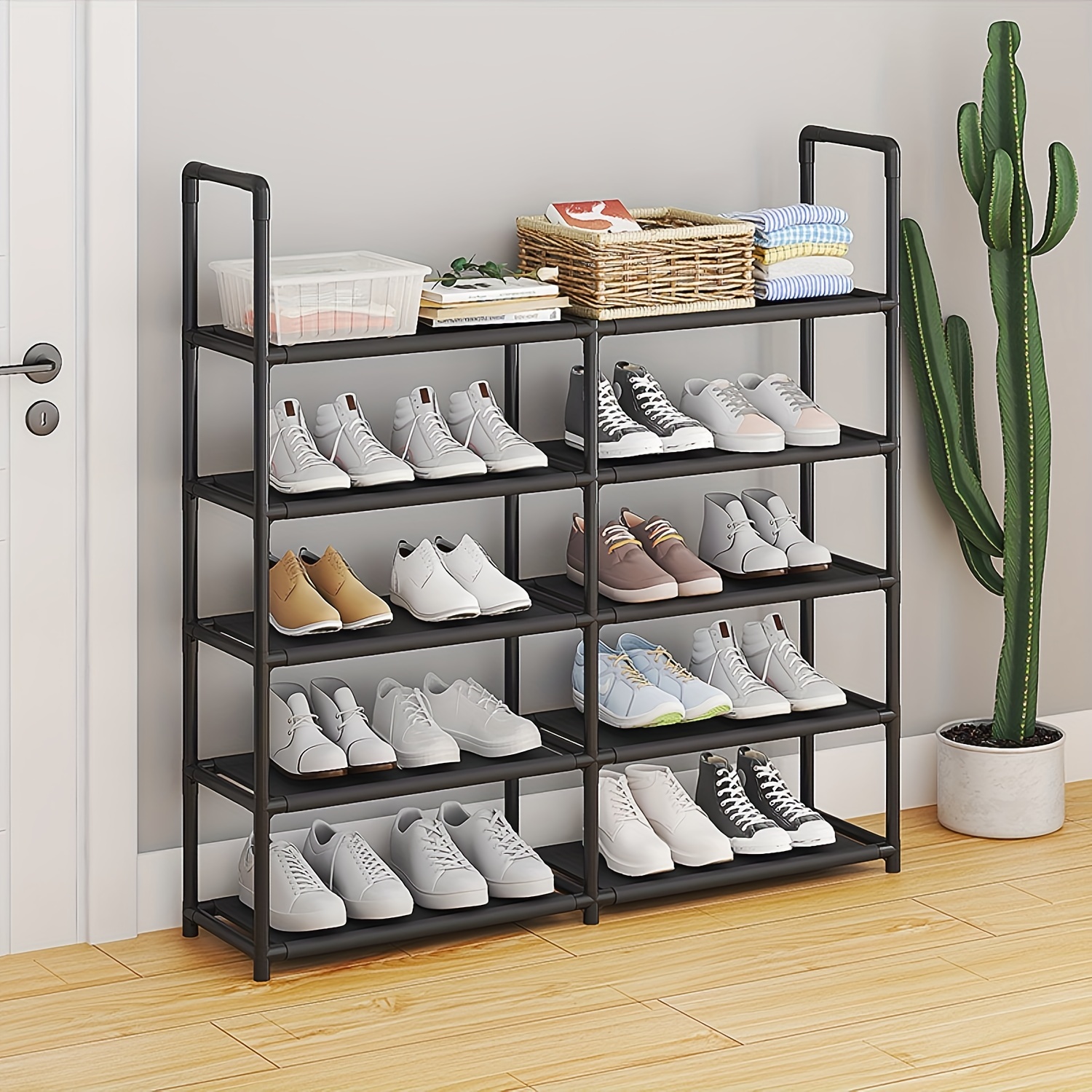 5 Tier Shoe Rack Black Shoe Storage Organizer Shelf For - Temu