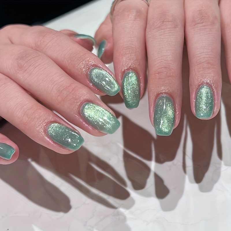 Glitter French Tip Nails Mint Green Ombre Press Nails - Temu Austria