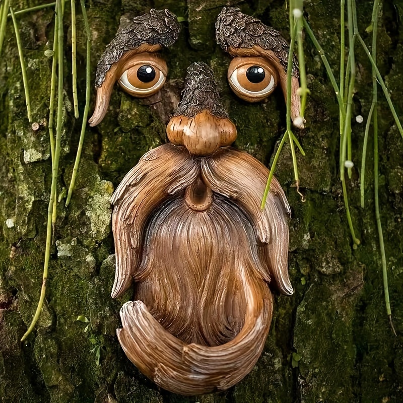 Old Man Tree Hugger Décoration de visage d'arbre Écorce Fantôme Visage  Caractéristiques du visage Décoration fantaisiste Sculpture de jardin  Peeker Arbre Face Décor pour extérieur Amusant Jardin Art pour Pâques  Accessoires créatifs